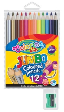 KREDKI OŁÓWKOWE JUMBO 12 k COLORINO ZŁOTA,SREBRNA