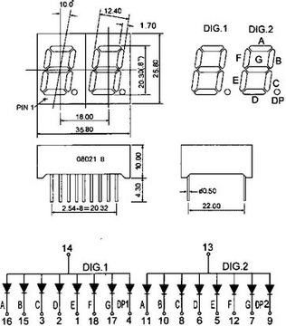 ART LED 2 DIGITS 0,8'=20мм чисто-ЗЕЛЕНЫЙ WA (08021BMPG