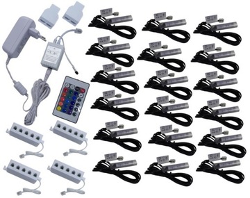 18x klipsy LED RGB do półek szyb klips KOMPLET