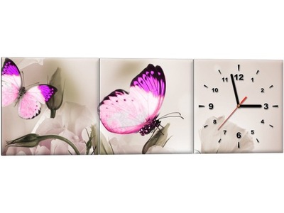 ZEGAR Obraz 90x30 z zegarem Kwiaty Motyle salonu