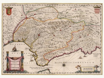 HISZPANIA ANDALUZJA ilustrowana mapa de Witt 1682