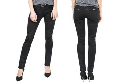 Czarne Spodnie Rurki Jeans Damskie z Wysokim Stanem Strecz + Pasek 740 78cm