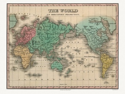 Mapa Świata Anthony Finley 1827 r.