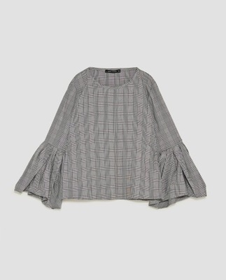 ZARA- bluzka w kratkę rękaw z falbaną- S