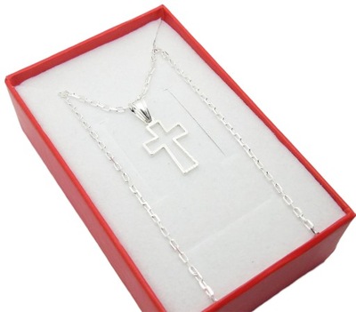 Srebrny Łańcuszek Ankier 45cm Krzyż Srebro Chrzest