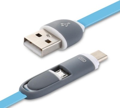 MOCNY PŁASKI KABEL 2w1 MICRO USB TYP C USB-C NOWOŚ