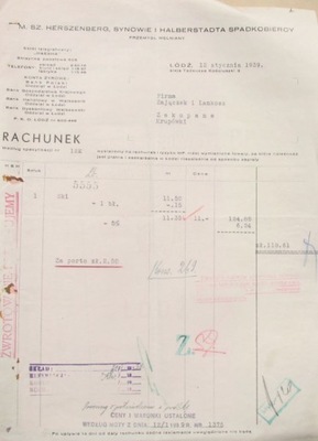 ŁÓDŹ M.SZ .HERSZENBERG ,SYNOWIE I HALBERSTADTA