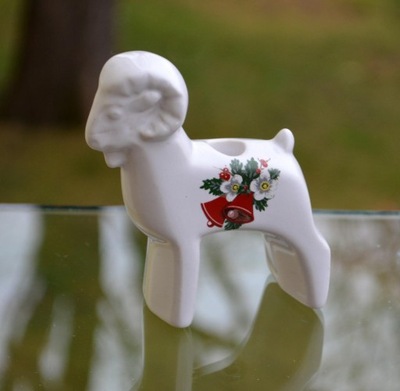 BARANEK baran mała FIGURKA - ŚWIECZNIK z porcelany
