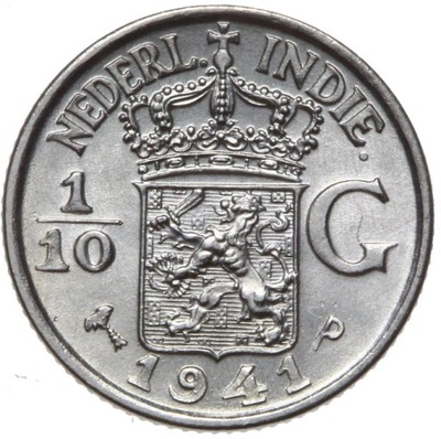 Indie Holenderskie - 1/10 Guldena 1941 P - SREBRO - MENNICZA