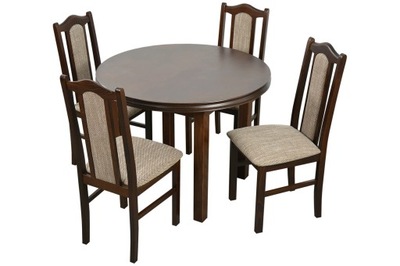 ZESTAW Okrągły stół rozkładany i 4 krzesła ORZECH