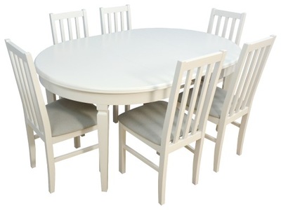 Okrągły BIAŁY stół rozkładany + 6 krzeseł