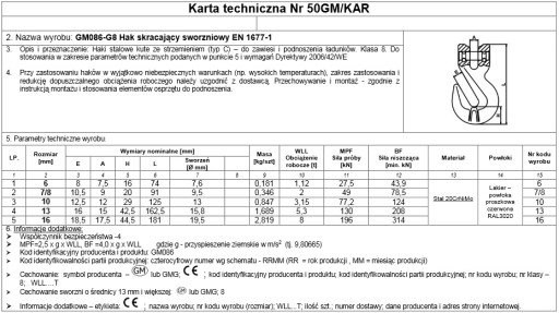 1 КРЮК ДЛЯ УКРОТКИ ШТИФТА 7/8 мм КЛАСС 8 EN 2T