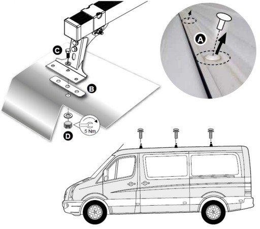 Багажник на крышу, 3 дуги, рейлинги, Mercedes Sprinter, Volkswagen VW Crafter