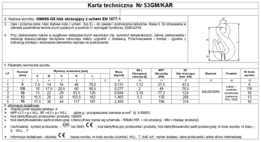 1 КРЮЧОК С УШИНОЙ 13 мм КЛАСС 8 EN 5,3T