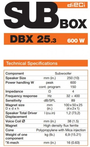 HERTZ DBX 25.3 БАС-КОРОБКА 600ВТ