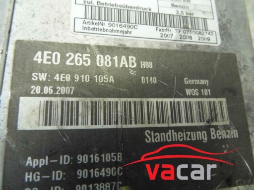 4E0265081AB WEBASTO ОТОПЛЕНИЕ AUDI A8 D3 БЕНЗИНОВЫЙ