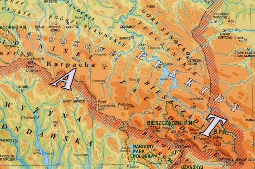 ПОЛЬША ФИЗИКО-ГЕОГРАФИЧЕСКАЯ НАСТЕННАЯ КАРТА XXL МАСШТАБ 1:500 000 ТРУБ ПВХ