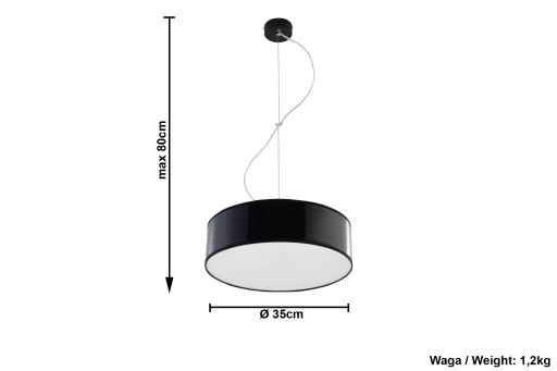 Lampa sufitowa wisząca ARENA 35cm czarna okrągły zwis do kuchni SOLLUX