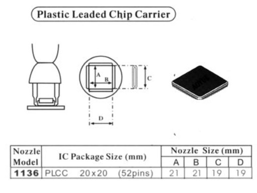 Паяльная насадка HotAir PLCC 20x20 52pin 1136