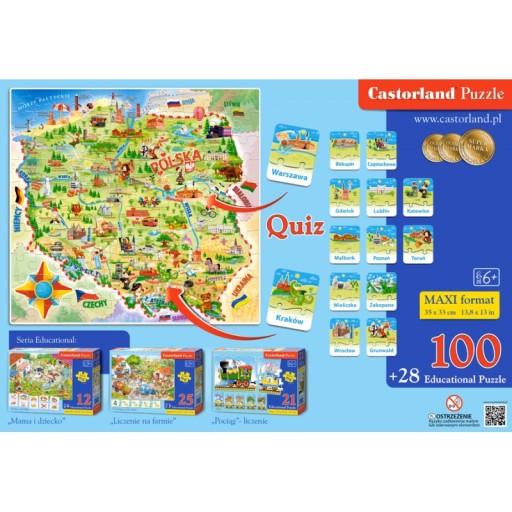 CASTORLAND Mapa Polski Puzzle dla dzieci 6+ 128 elementów