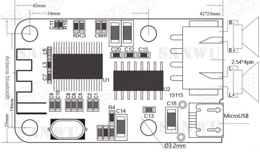МОДУЛЬ УСИЛИТЕЛЯ СТЕРЕОАУДИО BLUETOOTH 2 X 3 Вт