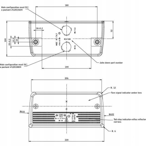 John Deere RE67285 02780000 фонарь задний