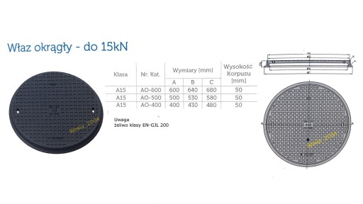 ЧУГУННЫЙ люк с круглым каналом AO400 Крышка септика