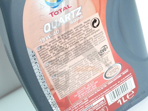 TOTAL OIL TOTAL QUARTZ 15W40 1л 5000 SL/CF / A3/B3 / 229.1 / PSA B71 2295