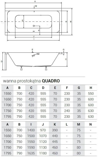 QUADRO прямоугольная ванна 180х80 + КОРПУС + СИФОН