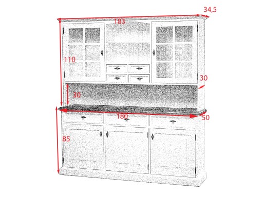 Стилизованный деревянный кухонный сервант, 180 см!