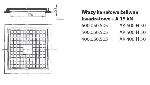 Чугунный люк AK 600 KWADRAT для закрытия колодца/септика