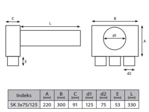 РЕКУПЕРАЦИОННЫЙ ОТВЕС 3x75/125 VENTFLEX