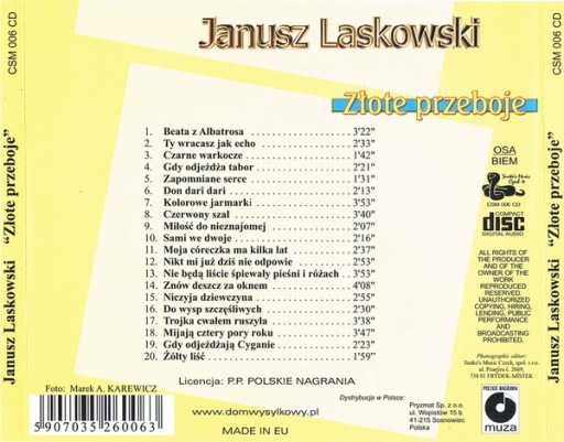 Януш Ласковский - Złote Przeboje - CD BEATA LIŚĆ