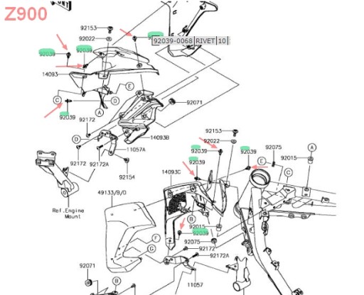 ПЛАСТИКОВЫЙ ШТИФТ B22085 Kawasaki 92039-0068