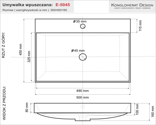 Эксклюзивная встраиваемая раковина ELITA 50x45 Nano