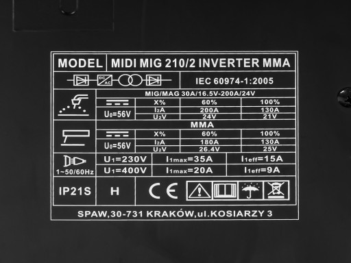 @MIgomat MAGNUM MIG 210/2 СВАРОЧНЫЙ АППАРАТ MMA 230/400В 15