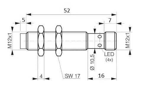 Индуктивный датчик М12 NPN (НО) Sn-4, гнездо G12