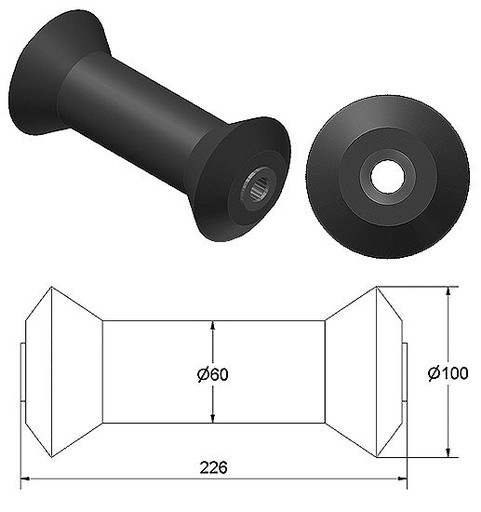 Килевой каток RG-28, черный резиновый, 226х100мм.