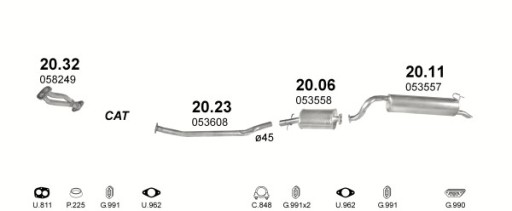 Центральный глушитель Polonez Caro, Caro Plus, Atu объемом 1,4+1,5+1,6