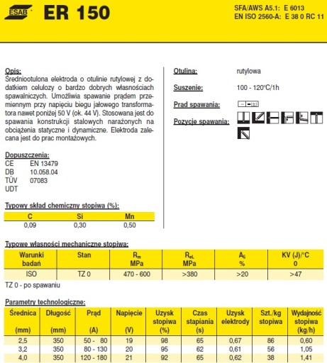 Рутиловые электроды ESAB ER 150 fi 4,0 x 350 5 кг