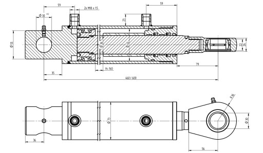 ПРИВОД ГИДРАВЛИЧЕСКИЙ ЦИЛИНДР ПОРШЕНЬ 63х36 Ход поршня 140
