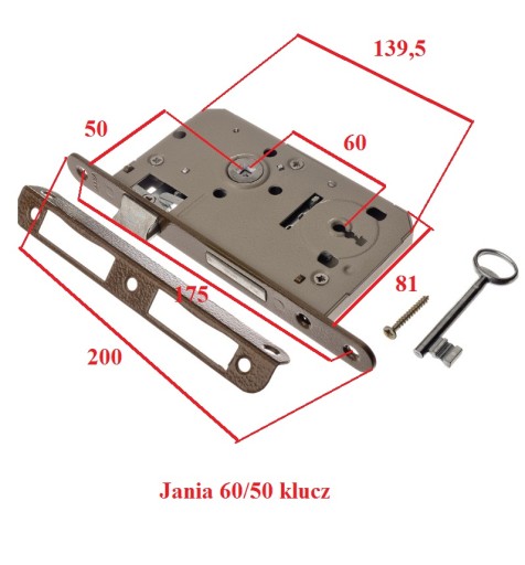 Zamek drzwiowy wpuszczany JANIA 60/50 KLUCZ