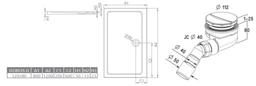 RADAWAY Душевой поддон прямоугольный Doros D 120x80 плитка