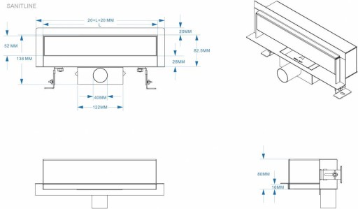 Линейный трап SANITLINE WALL 2 в 1 МАТОВЫЙ ЧЕРНЫЙ 80см НИЗКИЙ 52мм