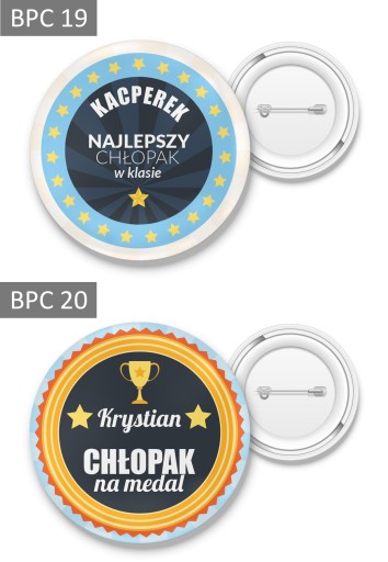 PRZYPINKA BUTTON Z IMIENIEM NA DZIEŃ CHŁOPAKA 56mm