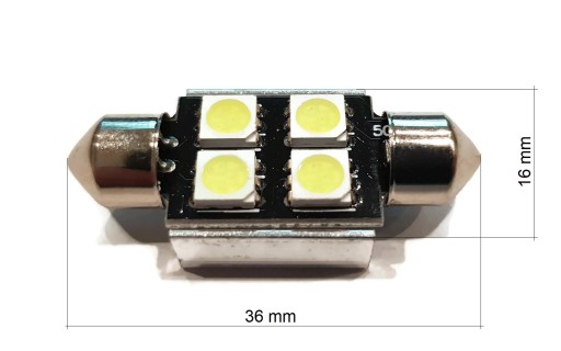 ЛАМПОЧКА 4 LED 5050 SMD ТРУБА 36мм C5W C10W CANBUS