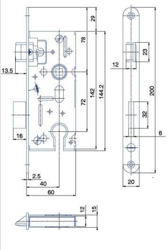 Замок врезной для двери HOBES 72/40 вставка к-105