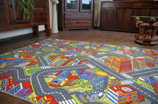 Dywan dziecięcy ULICZKI BIG CITY szary MIASTO DROGI RONDO ULICE 100x250 cm