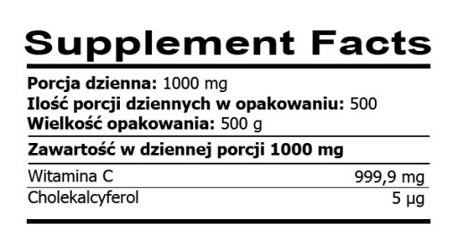 KWAS L-ASKORBINOWY 500 G WITAMINA C 1000 W PROSZKU