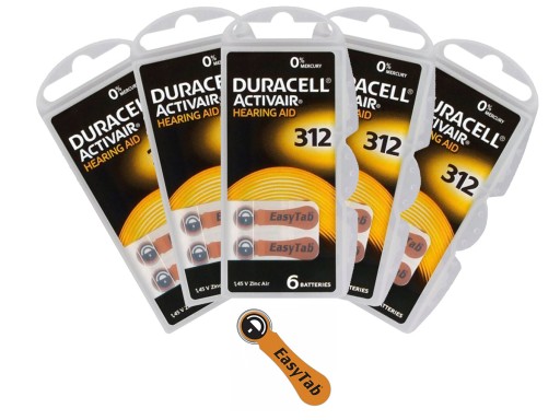 30 батареек для слуха DURACELL 312 PR41 347 ZINCair